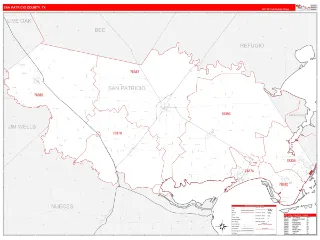 San Patricio County, TX RedLine style ZIP Code wall map