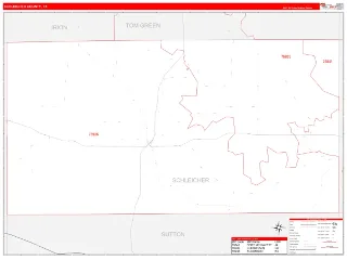 Schleicher County, TX RedLine style ZIP Code wall map