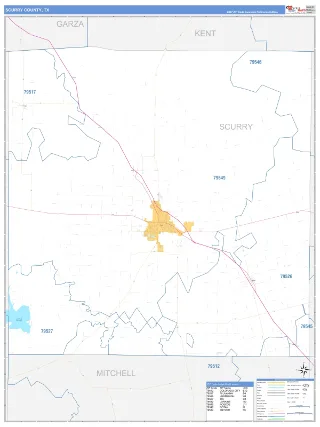 Scurry County, TX Business Reference style ZIP Code wall map