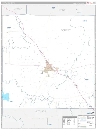 Scurry County, TX Classic style ZIP Code wall map