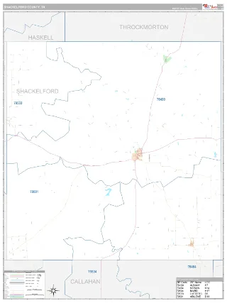 Shackelford County, TX Classic style ZIP Code wall map