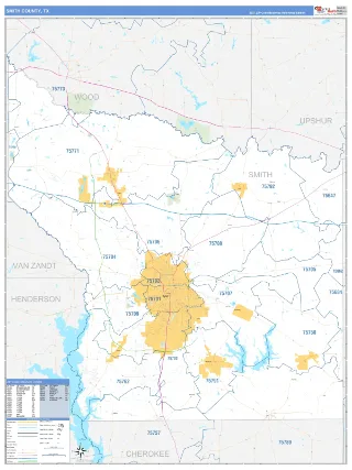 Smith County, TX Business Reference style ZIP Code wall map