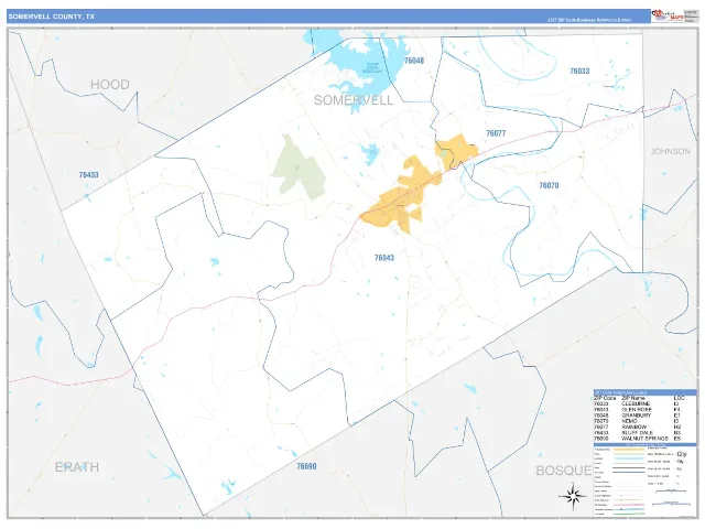 Somervell County, TX ZIP Code Wall Map, Business Reference style