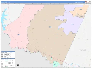Starr County, TX ColorCast style ZIP Code wall map