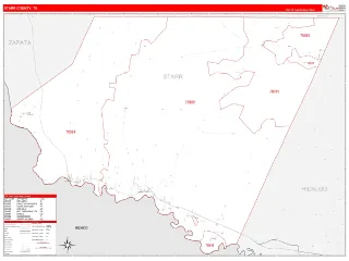 Starr County, TX RedLine style ZIP Code wall map