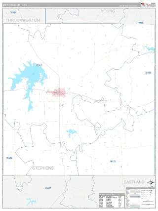 Stephens County, TX Classic style ZIP Code wall map