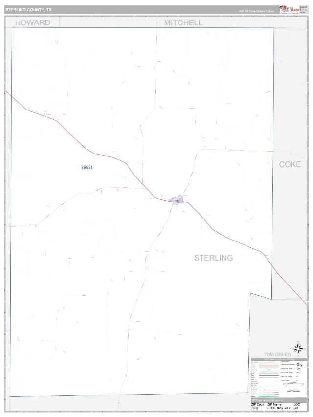 Sterling County, TX ZIP Code Wall Map, Classic style