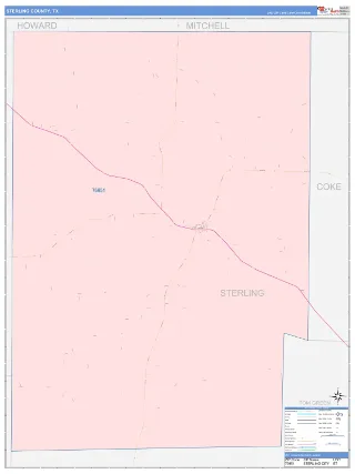 Sterling County, TX ColorCast style ZIP Code wall map