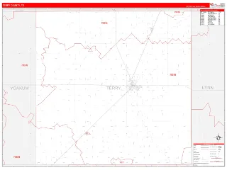 Terry County, TX RedLine style ZIP Code wall map