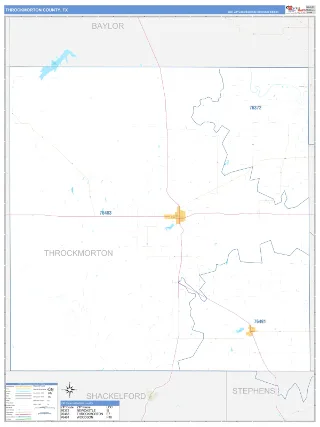Throckmorton County, TX Business Reference style ZIP Code wall map