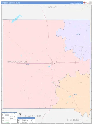 Throckmorton County, TX ColorCast style ZIP Code wall map
