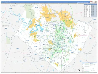 Travis County, TX Business Reference style ZIP Code wall map