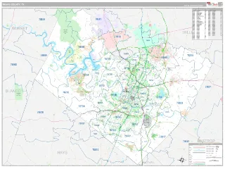 Travis County, TX Classic style ZIP Code wall map