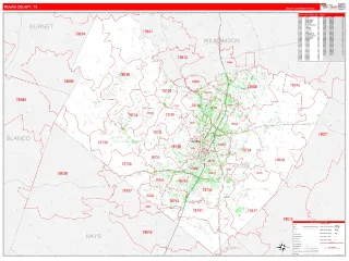 Travis County, TX RedLine style ZIP Code wall map