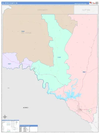Val Verde County, TX ColorCast style ZIP Code wall map