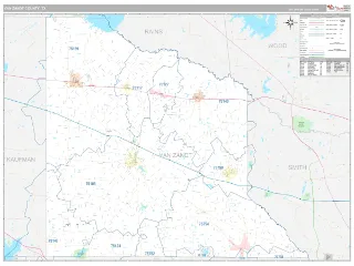 Van Zandt County, TX Classic style ZIP Code wall map