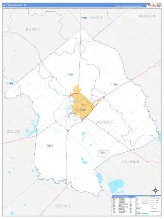 Victoria County, TX Business Reference style ZIP Code wall map