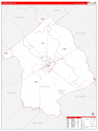Victoria County, TX RedLine style ZIP Code wall map