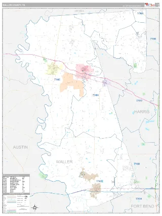 Waller County, TX Classic style ZIP Code wall map