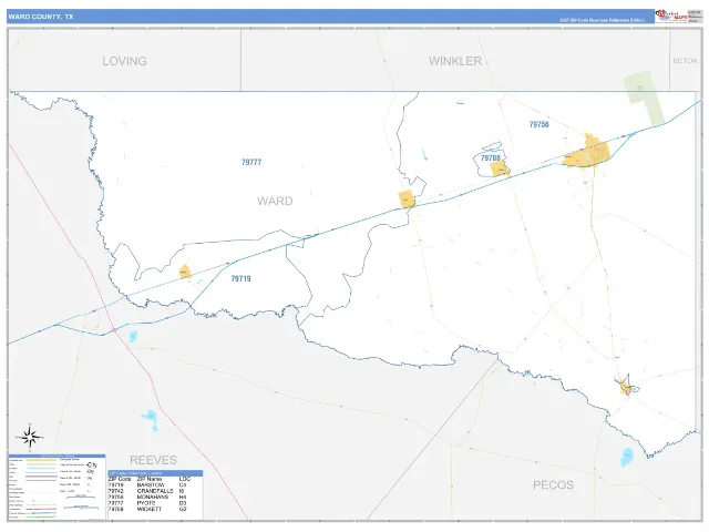 Ward County, TX ZIP Code Wall Map, Business Reference style