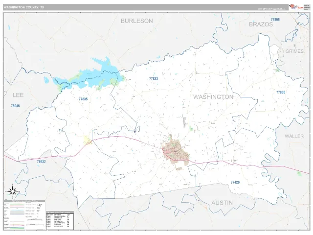 Washington County, TX ZIP Code Wall Map, Classic style
