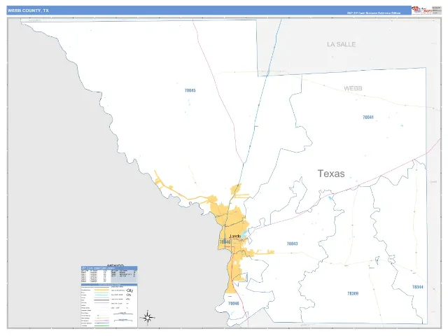 Webb County, TX ZIP Code Wall Map, Business Reference style