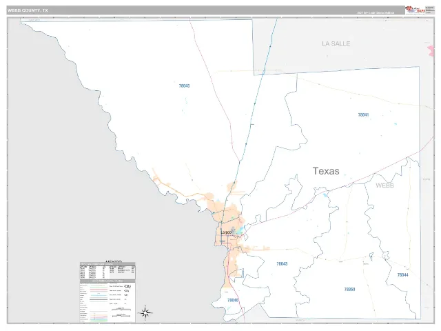Webb County, TX ZIP Code Wall Map, Classic style