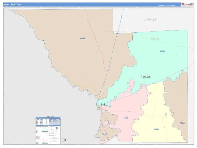 Webb County, TX ZIP Code Wall Map, ColorCast style