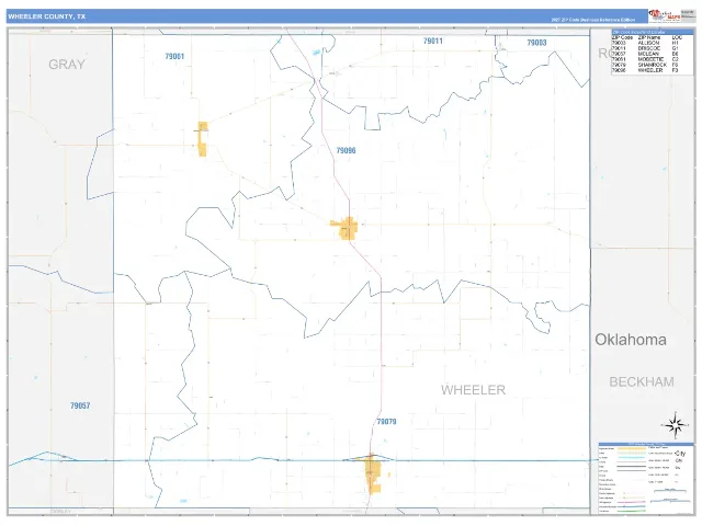 Wheeler County, TX ZIP Code Wall Map, Business Reference style