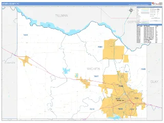 Wichita County, TX Business Reference style ZIP Code wall map