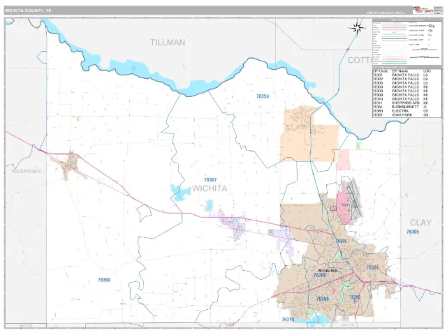 Wichita County, TX ZIP Code Wall Map, Classic style