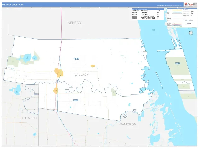 Willacy County, TX ZIP Code Wall Map, Business Reference style