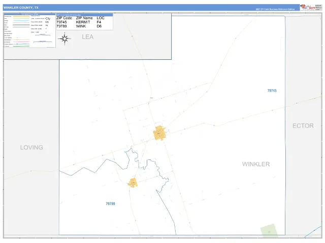 Winkler County, TX ZIP Code Wall Map, Business Reference style