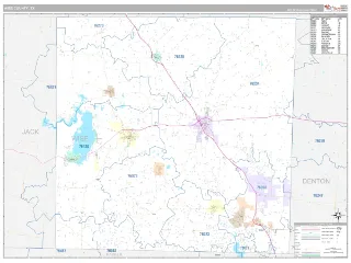 Wise County, TX Classic style ZIP Code wall map