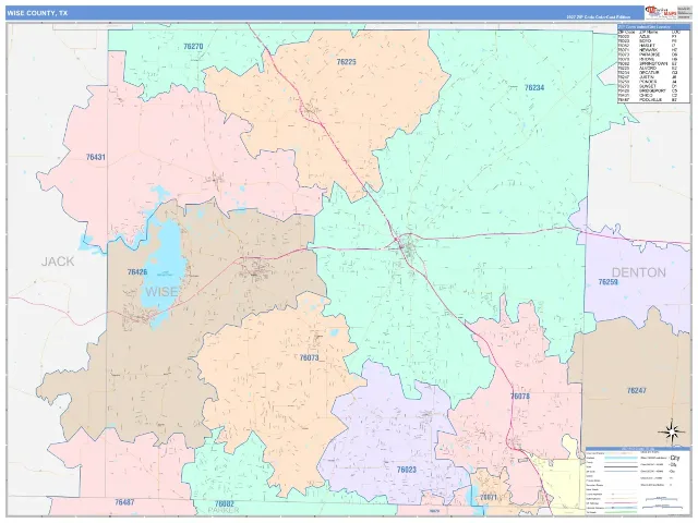 Wise County, TX ZIP Code Wall Map, ColorCast style