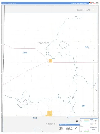 Yoakum County, TX Business Reference style ZIP Code wall map
