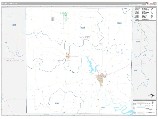 Young County, TX ZIP Code Wall Map, Classic style