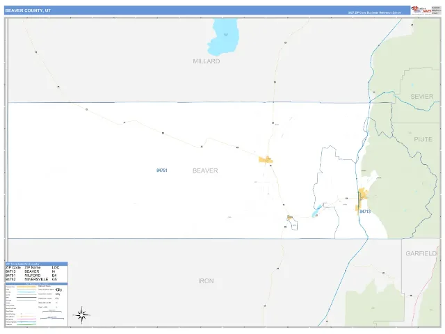Beaver County, UT ZIP Code Wall Map, Business Reference style