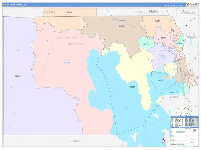 Box Elder County, UT ZIP Code Wall Map, ColorCast style