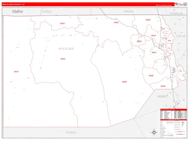 Box Elder County, UT ZIP Code Wall Map, RedLine style