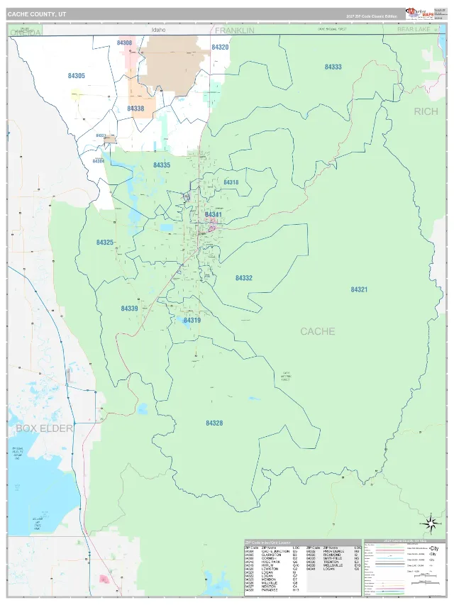 Cache County, UT ZIP Code Wall Map, Classic style