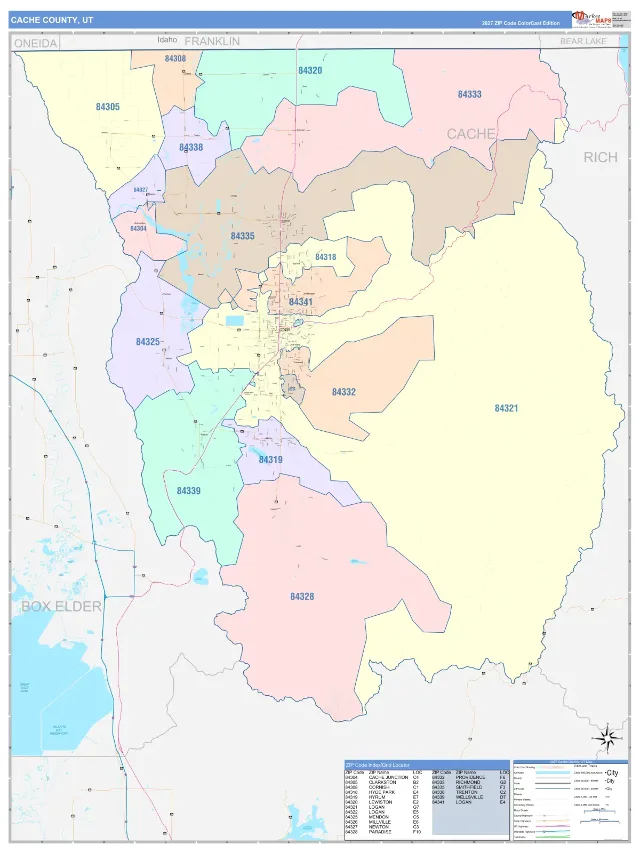 Cache County, UT ZIP Code Wall Map, ColorCast style