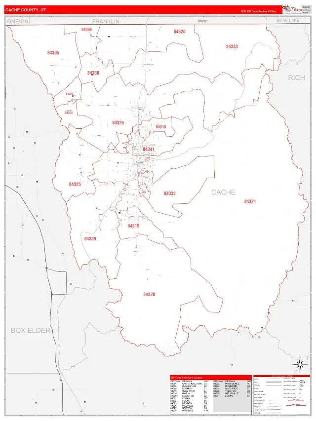 Cache County, UT ZIP Code Wall Map, RedLine style