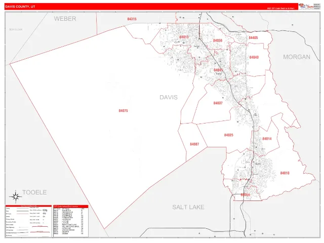 Davis County, UT ZIP Code Wall Map, RedLine style