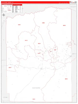 Duchesne County, UT RedLine style ZIP Code wall map