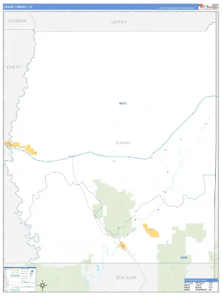 Grand County, UT Business Reference style ZIP Code wall map