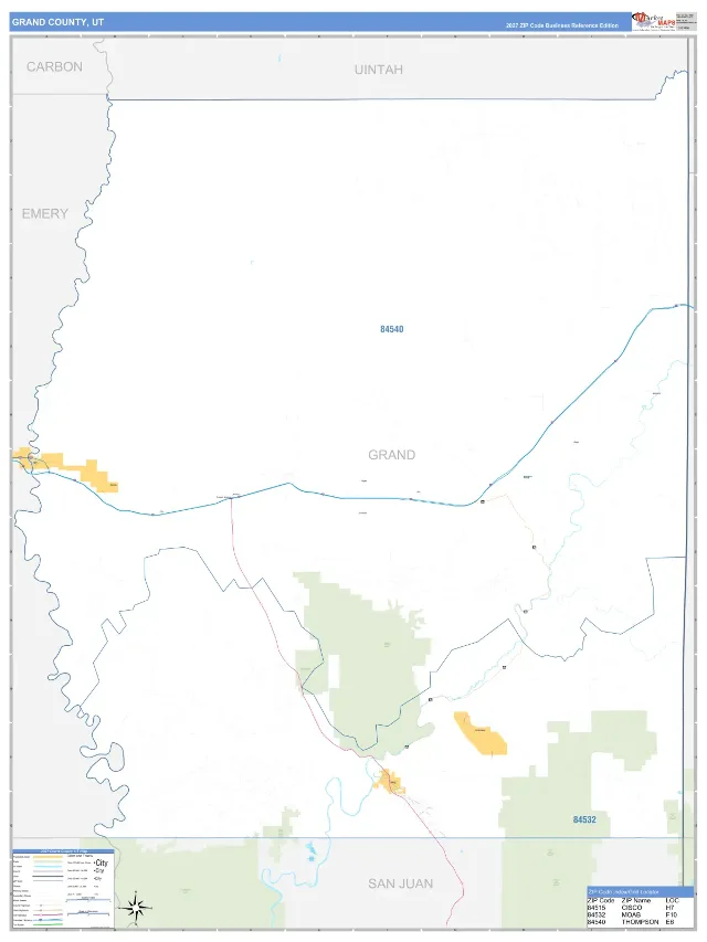 Grand County, UT ZIP Code Wall Map, Business Reference style