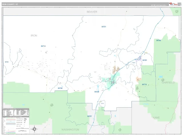 Iron County, UT ZIP Code Wall Map, Classic style