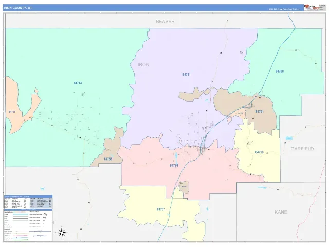 Iron County, UT ZIP Code Wall Map, ColorCast style