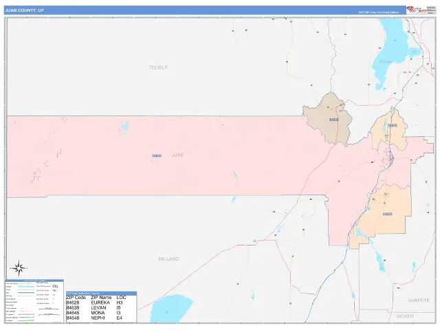 Juab County, UT ZIP Code Wall Map, ColorCast style